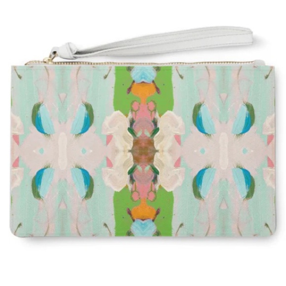 Laura Park Money’s Garden Green Leather Clutch NWOT